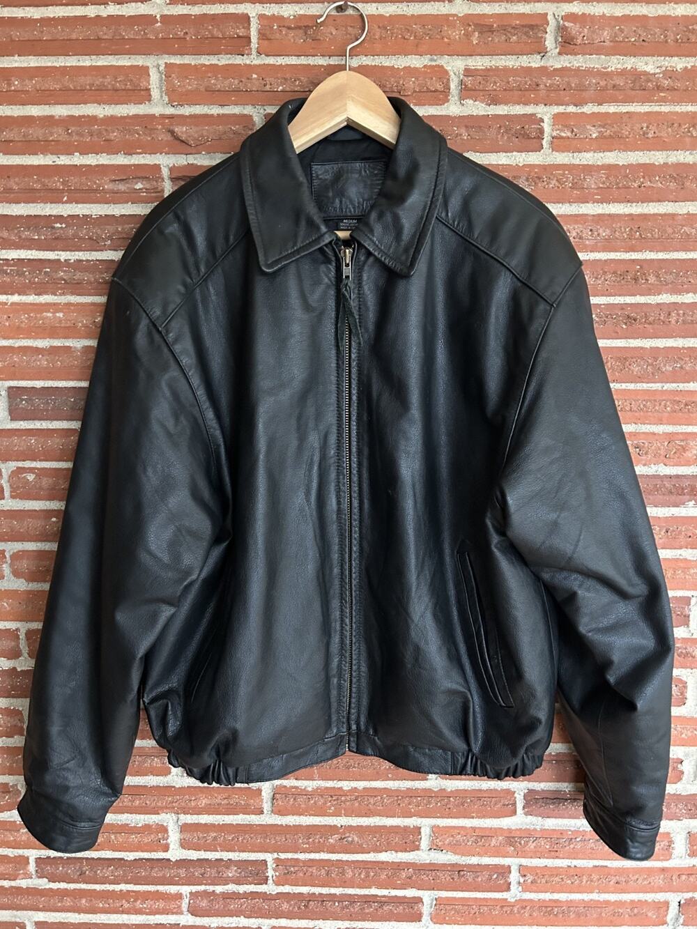 Vintage Knightsbridge Leather Bomber Jacket Black Quilted Lined M/L